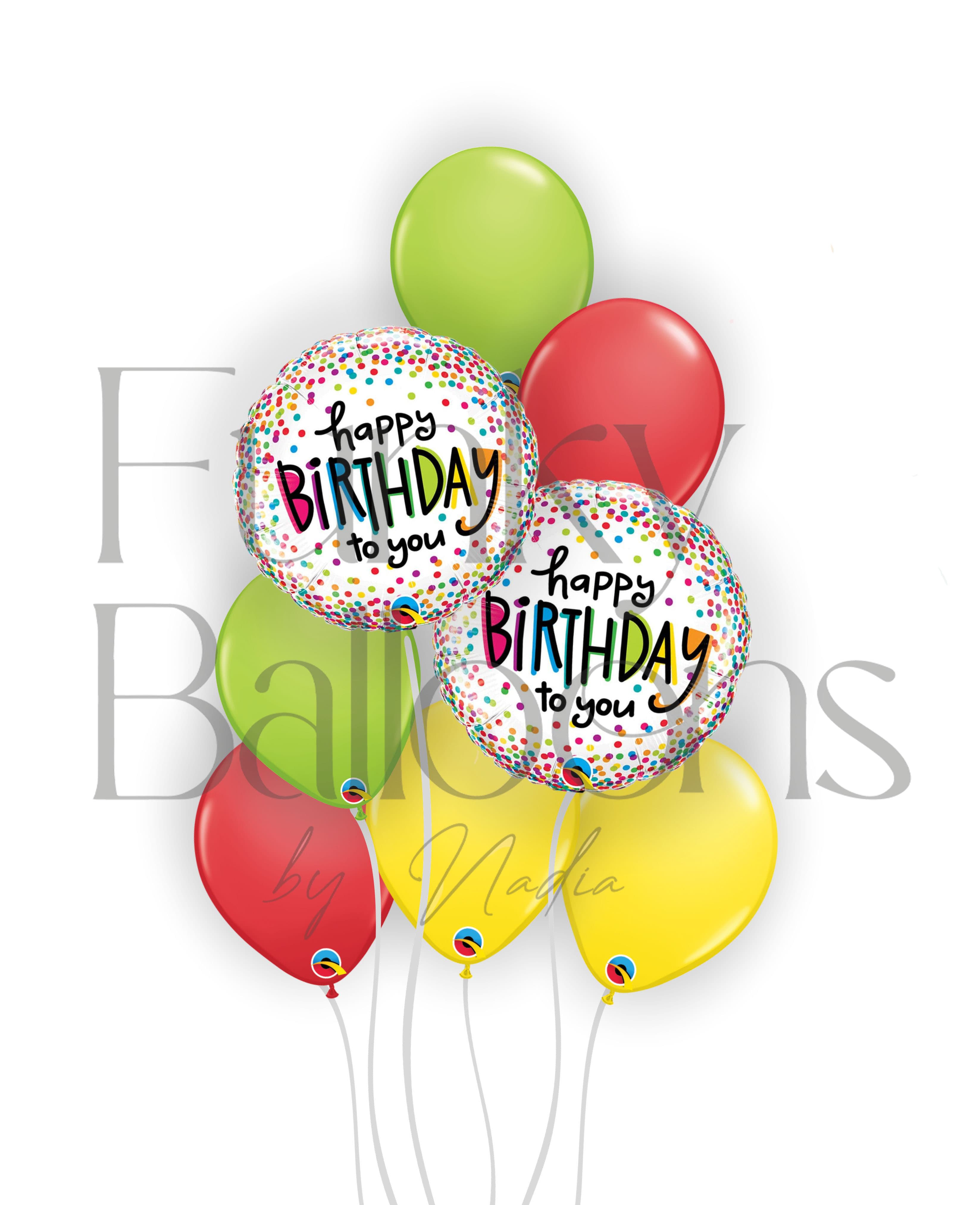 Happy Birthday - Yellow, Green & Red Balloons