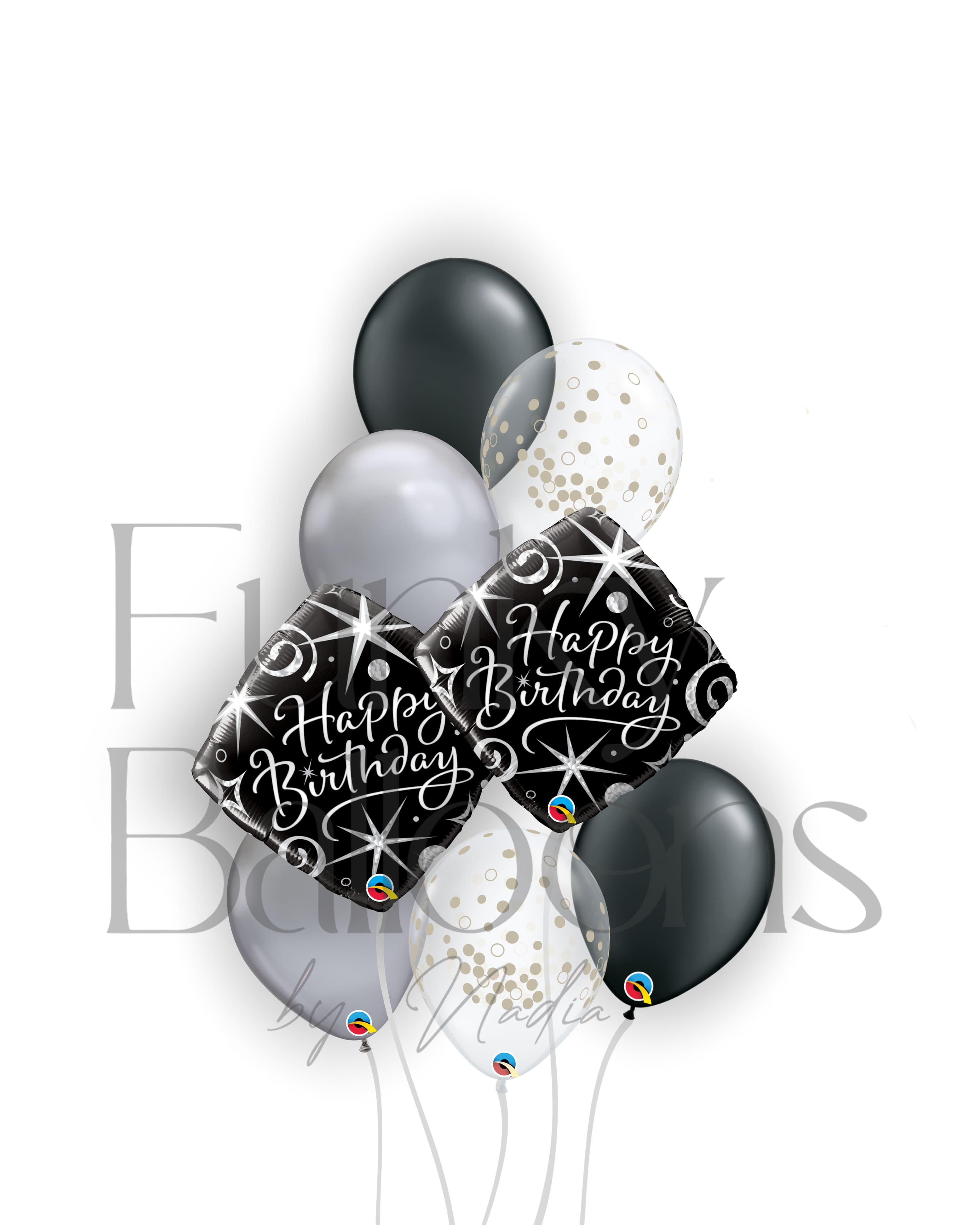 Happy Birthday - Black & Silver Balloons