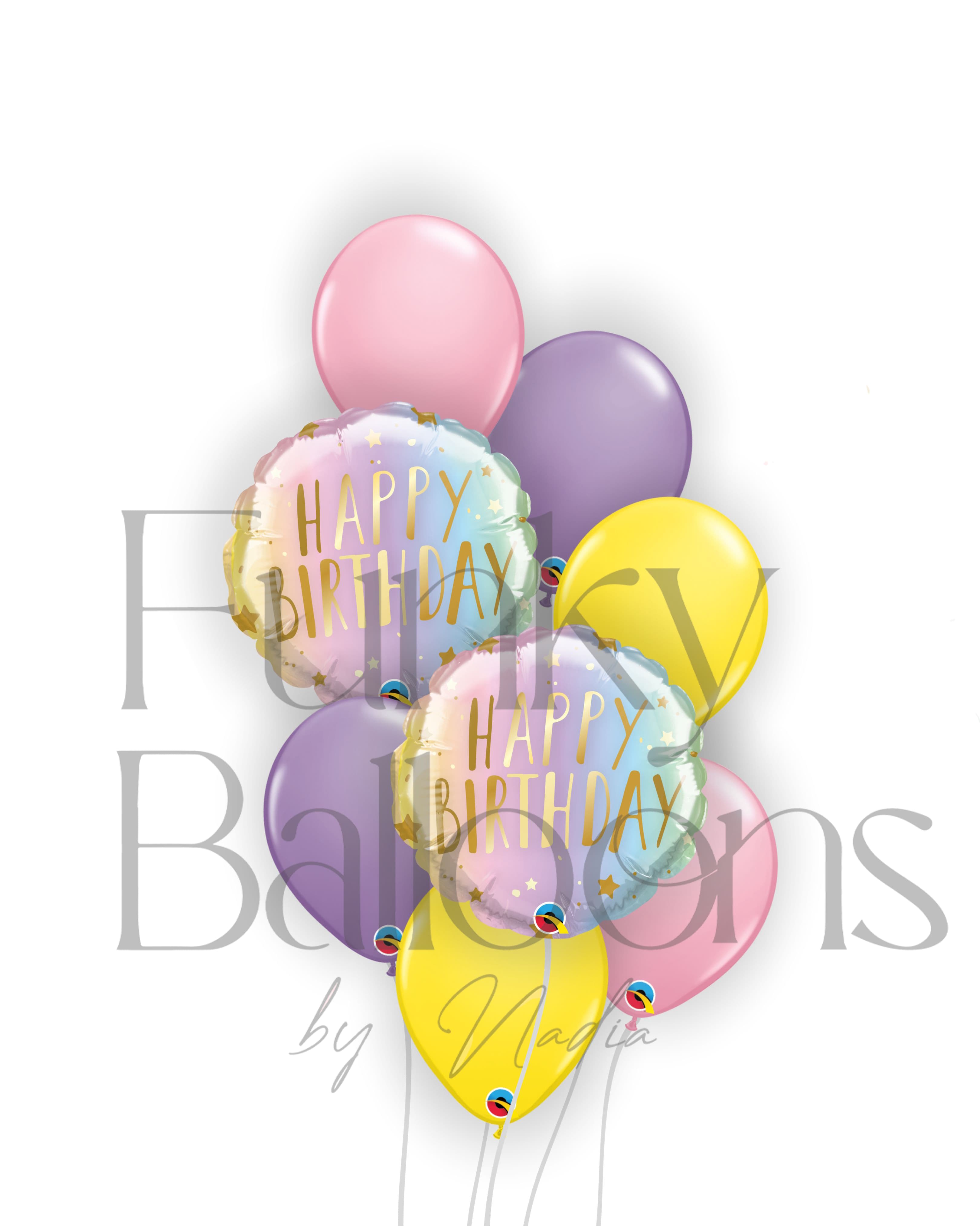 Happy Birthday - Purple, Yellow & Pink Balloons