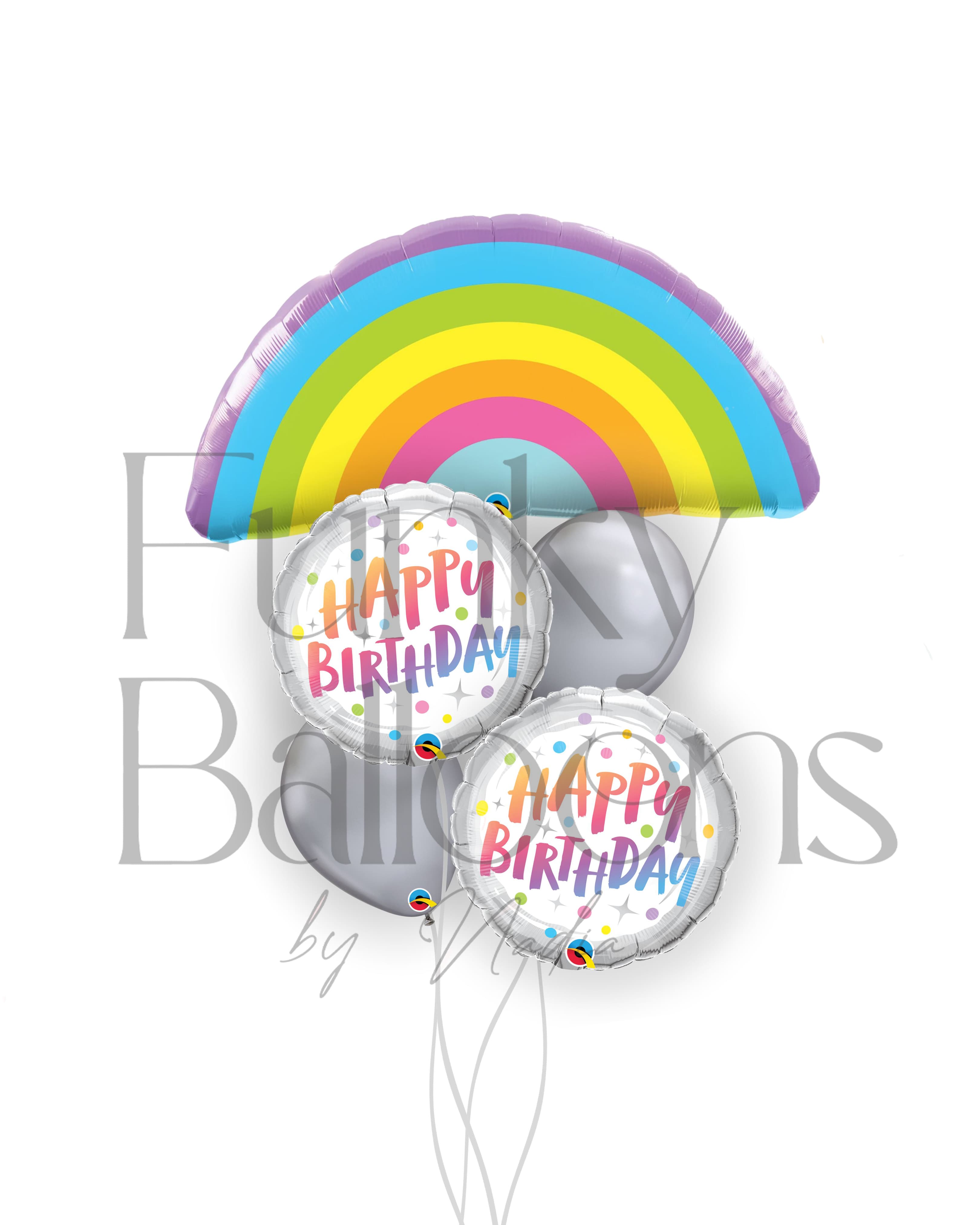 Happy Birthday - Rainbow with Silver Balloons