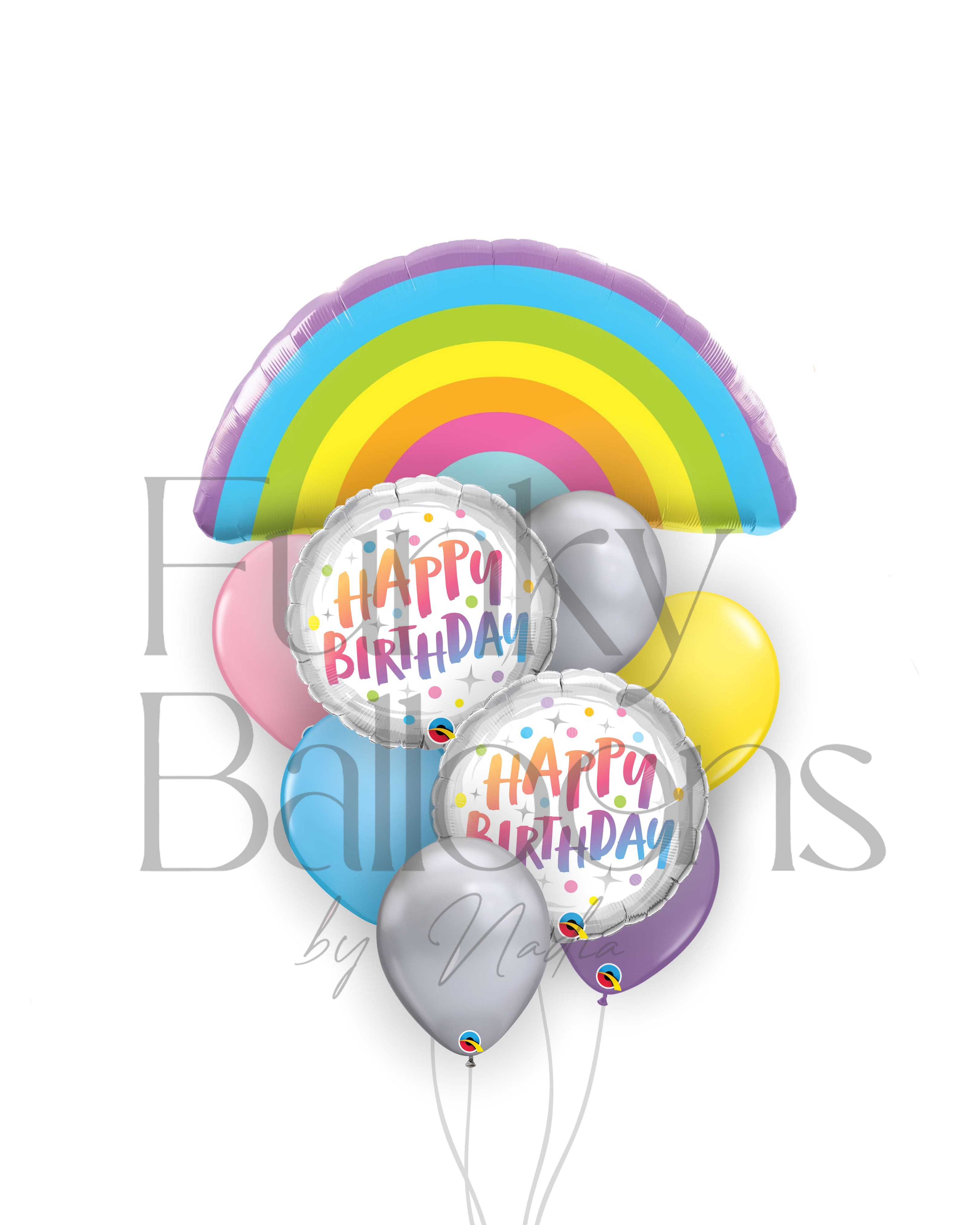 Happy Birthday - Rainbow with Colored Balloons