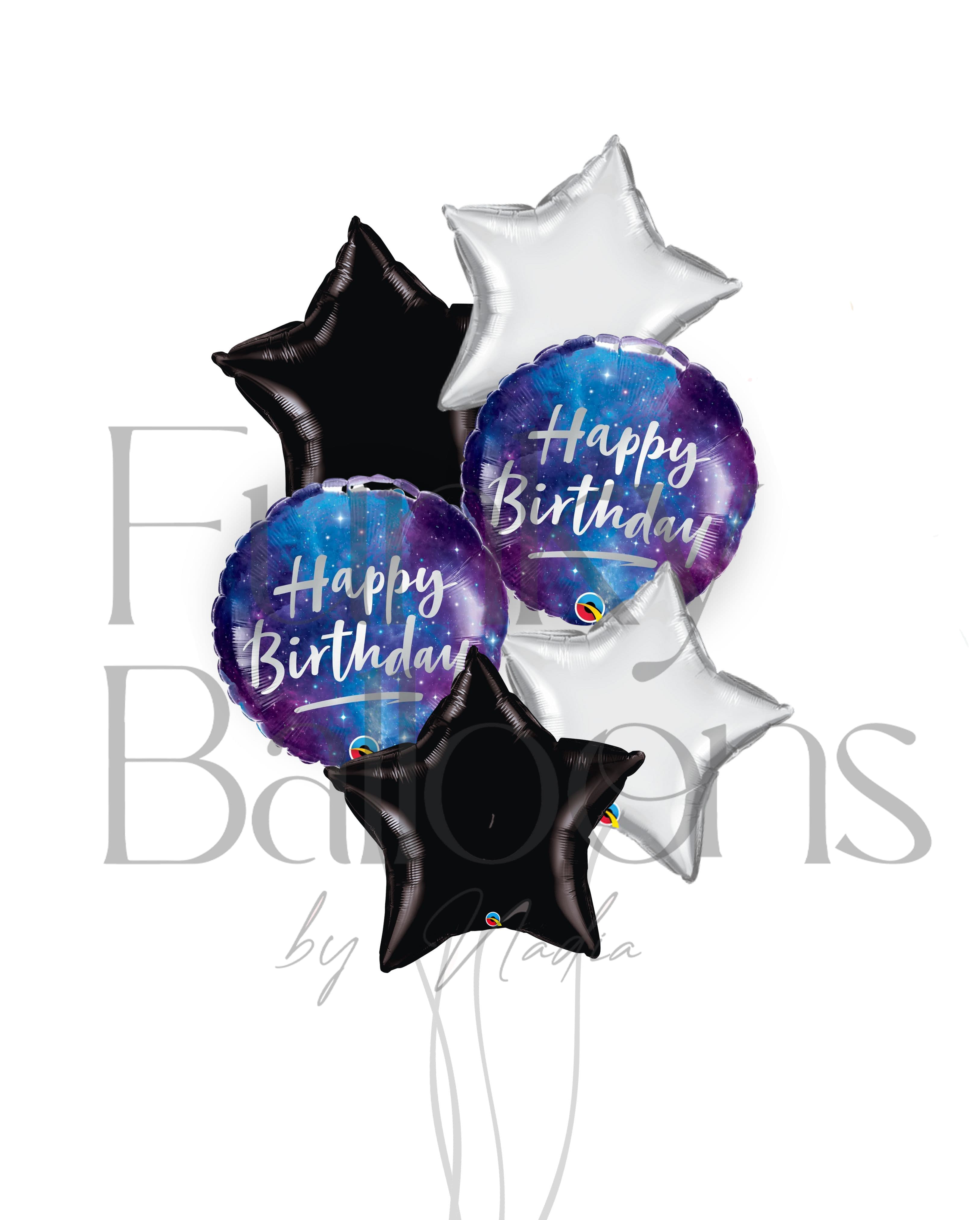 Happy Birthday - Black & Silver Stars