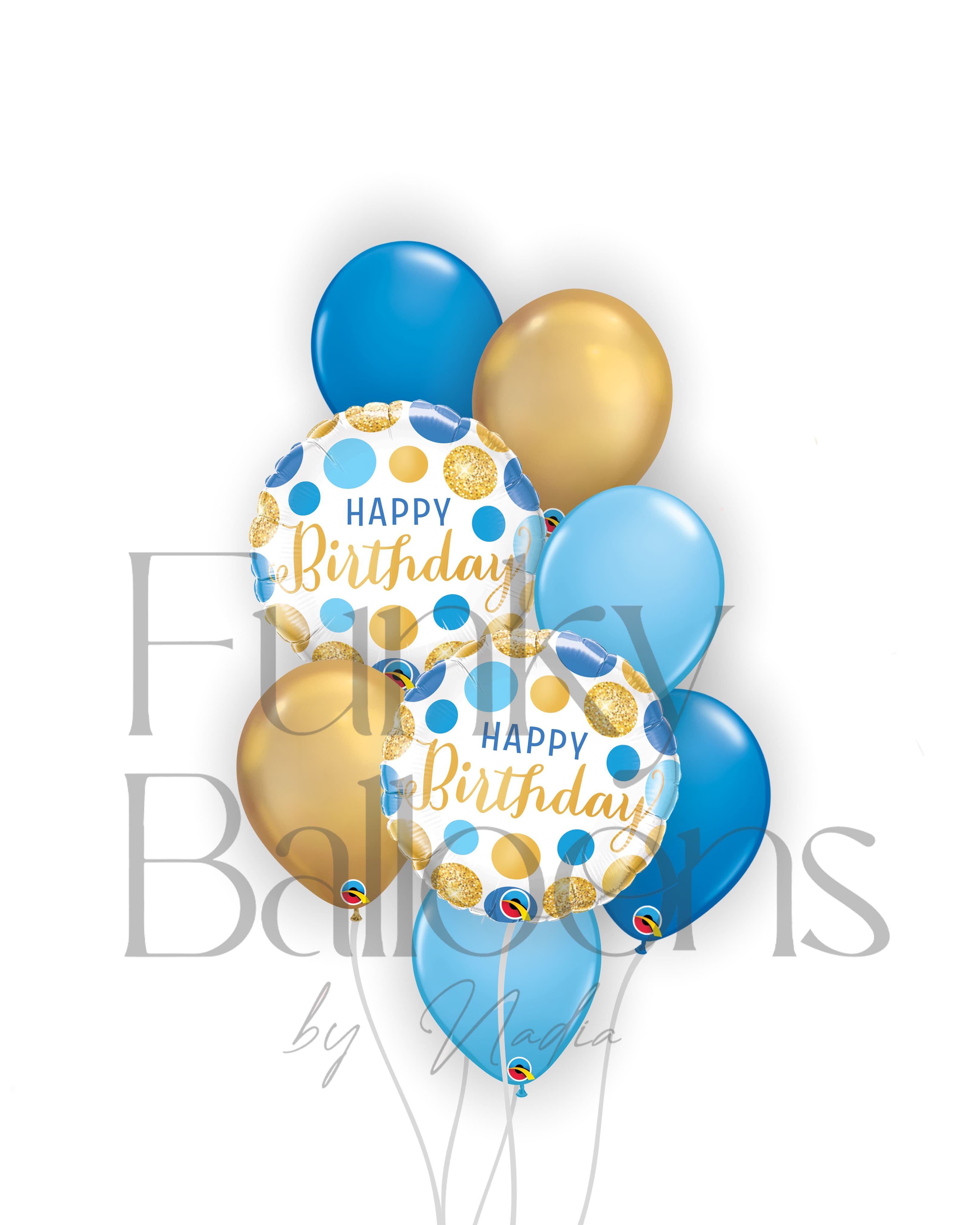 Happy Birthday - Gold & Blue Balloons