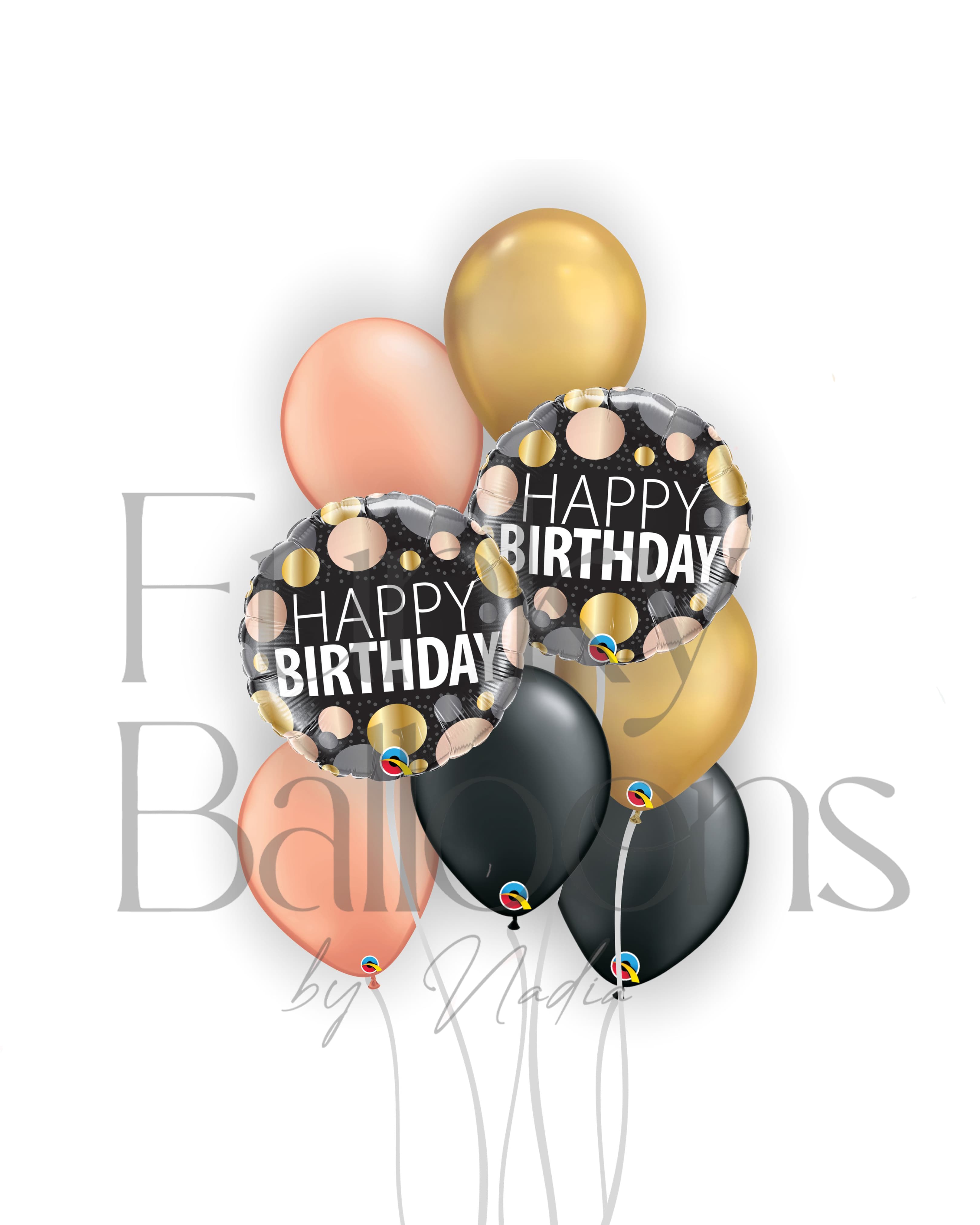 Happy Birthday - Gold, Pink & Black Balloons