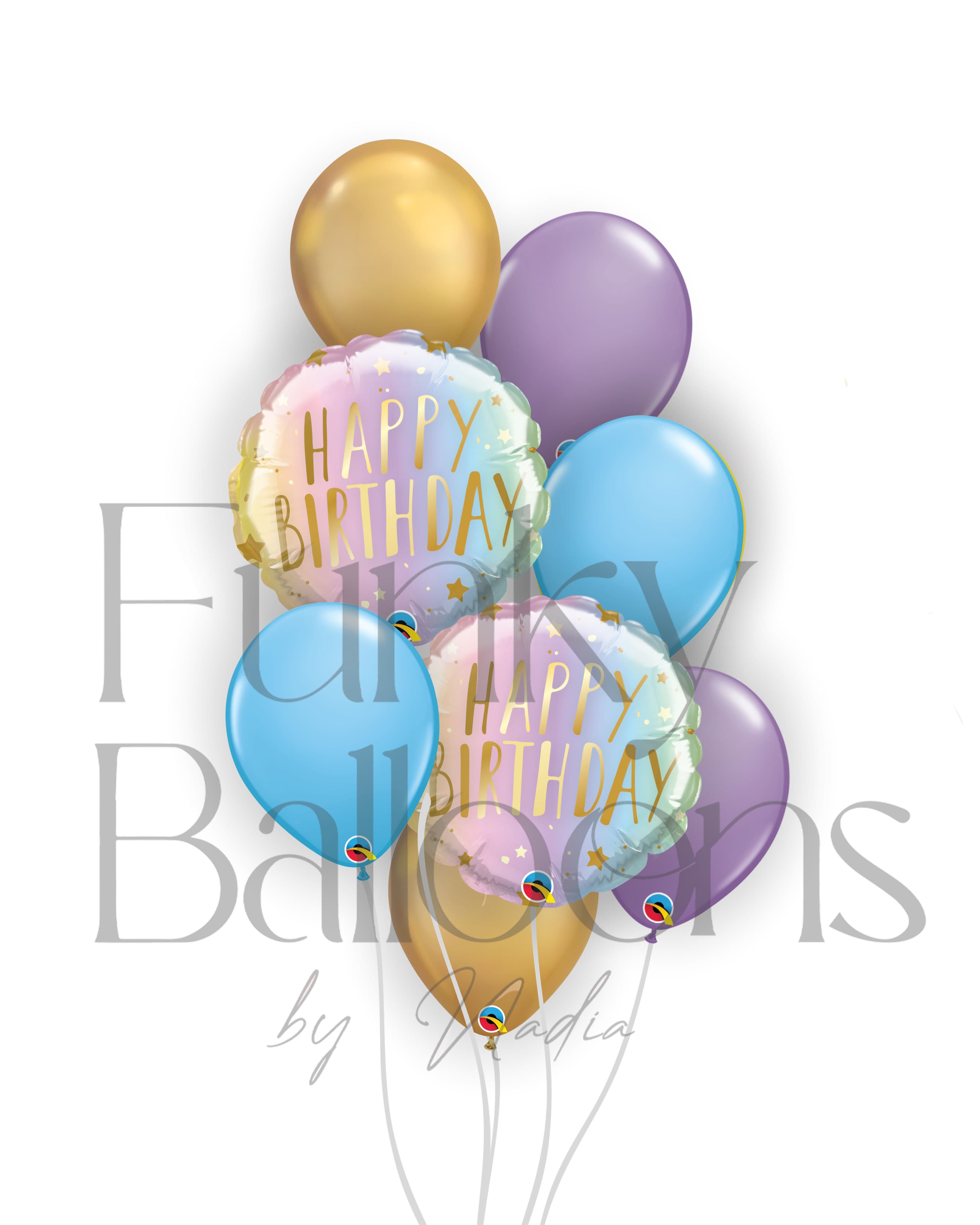 Happy Birthday - Gold, Purple & Blue Balloons